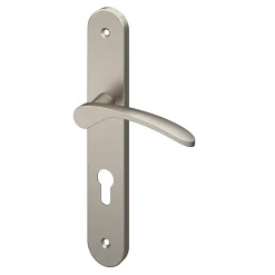 Ensemble poignée sur plaque rondcylindre GoodHome Beare effet nickel satin gris L.110.5mm x l.40mm entraxe 195mm