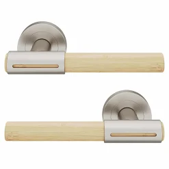 Ensemble poignée sur rosace rond à visser GoodHome Hezo effet nickel satin chromé Ø50mm