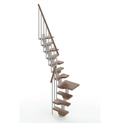 Escalier 1 quart tournant 13 marches - Hauteur à franchir de 2.81 à 3.33m - Largeur 61cm - Couleur noyer et gris -