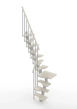 Escalier 1 quart tournant 13 marches - Hauteur à franchir de 2.81 à 3.33m - Largeur 61cm - Couleur bois et blanc -