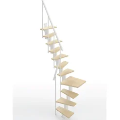 Escalier 1 quart tournant 10 marches - Hauteur à franchir de 2.20 à 2.60m - Largeur 60cm - Couleur bois et blanc -