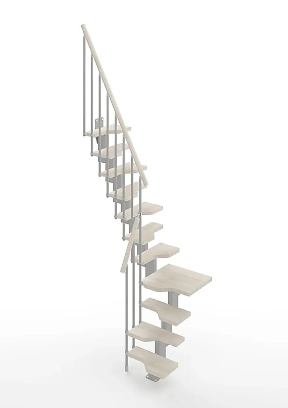 Escalier 1 quart tournant 11 marches - Hauteur à franchir de 2.41 à 2.85m - Largeur 61cm - Couleur bois et blanc -