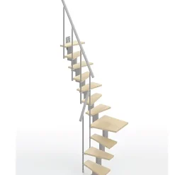Escalier 1 quart tournant 11 marches - Hauteur à franchir de 2.40 à 2.84m - Largeur 60cm - Couleur bois et blanc -