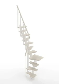 Escalier 1 quart tournant 13 marches - Hauteur à franchir de 2.81 à 3.33m - Largeur 61cm - Couleur bois et blanc -