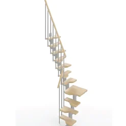 Escalier 1 quart tournant 10 marches - Hauteur à franchir de 2.21 à 2.61m - Largeur 61cm - Couleur naturel et blanc -
