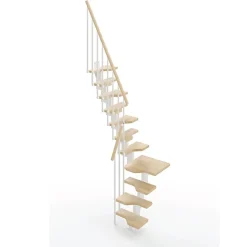 Escalier 1 quart tournant 13 marches - Hauteur à franchir de 2.81 à 3.33m - Largeur 61cm - Couleur naturel et blanc -