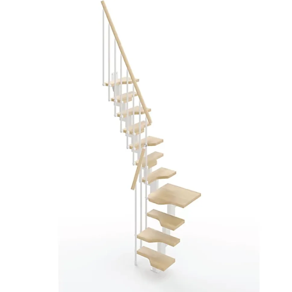 Escalier 1 quart tournant 13 marches - Hauteur à franchir de 2.81 à 3.33m - Largeur 61cm - Couleur naturel et blanc -