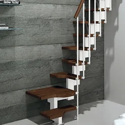 Escalier 1 quart tournant 10 marches - Hauteur à franchir de 2.21 à 2.61m - Largeur 61cm - Couleur noyer et gris -