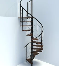 Escalier colimaçon 10 marches - Diamètre 140cm - Hauteur à franchir 1.95 à 2.35m - Noir et Noyer - VENE140-SNMNOY-10