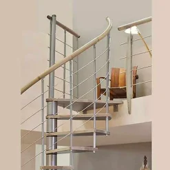 Escalier colimaçon 10 marches - Diamètre 140cm - Hauteur à franchir 1.95 à 2.35m - Blanc et hêtre - VENE140-SBMNAT-10