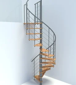 Escalier colimaçon 10 marches - Diamètre 120cm - Hauteur à franchir 1.95 à 2.35m - Gris et hêtre - VENE120-SGMNAT-10
