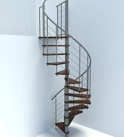Escalier colimaçon 10 marches - Diamètre 120cm - Hauteur à franchir 1.95 à 2.35m - Gris et Noyer - VENE120-SGMNOY-10
