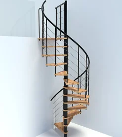 Escalier colimaçon 10 marches - Diamètre 140cm - Hauteur à franchir 1.95 à 2.35m - Noir et hêtre - VENE140-SNMNAT-10