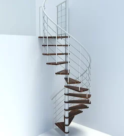 Escalier colimaçon 10 marches - Diamètre 140cm - Hauteur à franchir 1.95 à 2.35m - Blanc et Noyer - VENE140-SBMNOY-10