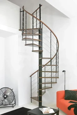 Escalier colimaçon 10 marches - Diamètre 140cm - Hauteur à franchir 1.95 à 2.35m - Blanc et Noyer - VENE140-SBMNOY-10