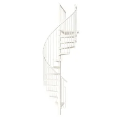 Escalier colimaçon métal 11 marches - Hauteur à franchir 2.09 à 2.59m - Diamètre 120cm - Structure blanche et marche blanche -