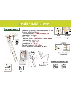 Escalier Escamotable Bois Isolé Trappe 56 Mm, H Max 2m80 Caisson 120 X 60 Cm