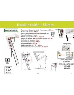 Escalier Escamotable Bois Et Métal Trappe Isolée 56 Mm Caisson 120 X 70 Cm