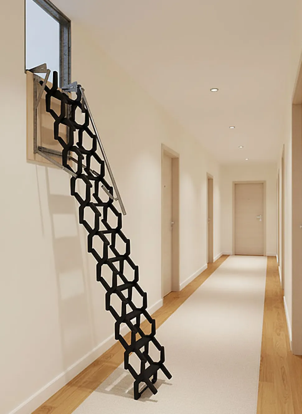 Escalier escamotable mural en métal - Trémie de 80x80cm - Hauteur de 2.25 à 3.25m - ADJM/80/080