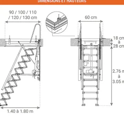 Escalier Grenier Electrique - Trappe 60x110cm - Hauteur 2.76 à 3.05m - ACI-THE300G/110X60