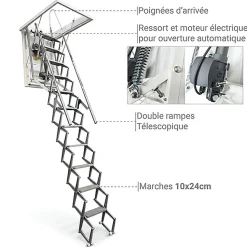 Escalier Grenier Electrique - Trappe 60x110cm - Hauteur 2.76 à 3.05m - ACI-THE300G/110X60