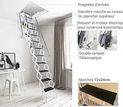 Escalier Grenier Electrique - Trappe 70x110cm - Hauteur 2.76 à 3.05m - ACI-THE300B/110X70
