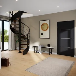 Escalier hélicoïdal FORTIA hêtre et acier noir 13 marches Carilo Ø140cm tournant gauche