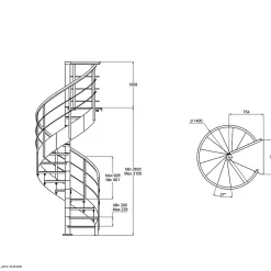 Escalier hélicoïdal FORTIA hêtre et acier noir 13 marches Carilo Ø140cm tournant gauche