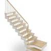 Escalier quart tournant 11 marches - Hauteur à franchir de 2.10 à 2.64m - Largeur 75cm - Bois et blanc - Rampe verticale -