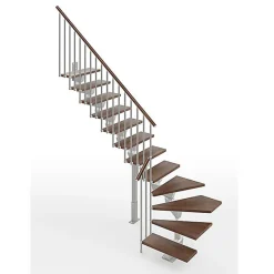 Escalier quart tournant 16 marches - Hauteur à franchir de 3.15 à 3.79m - Largeur 85cm - Limon central - Noyer et anthracite -
