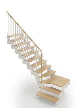 Escalier quart tournant 15 marches - Hauteur à franchir de 2.80 à 3.52m - Largeur 75cm - Bois et blanc - Rampe verticale -