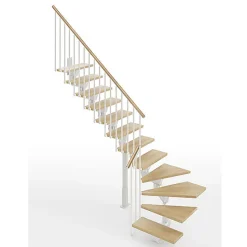 Escalier quart tournant 13 marches - Hauteur à franchir de 2.60 à 3.11m - Largeur 95cm - Limon central - Bois et blanc -