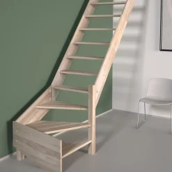 Escalier quart tournant droit Sogem chêne coloris naturel 15 marches sans contremarches Ardennes