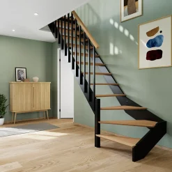 Escalier quart tournant gauche FORTIA chêne et aluminium noir Gagliano