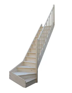 Escalier Quart Tournant Sapin Massif Brosses 280 Cm Bas à Droite Avec Contremarches H Sol Sol 280 Cm