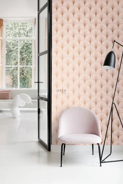 ESTAhome papier peint art déco rose clair et or rose - 53 cm x 10.05 m - 139229