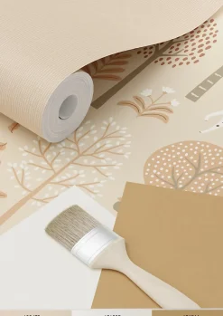 ESTAhome papier peint chiens beige et rose terracotta - 53 cm x 10.05 m - 139711