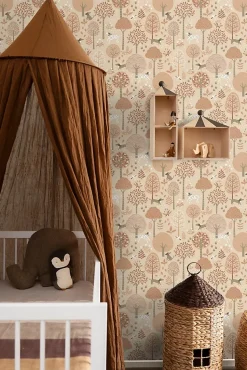 ESTAhome papier peint chiens beige et rose terracotta - 53 cm x 10.05 m - 139711