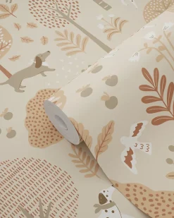 ESTAhome papier peint chiens beige et rose terracotta - 53 cm x 10.05 m - 139711