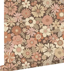 ESTAhome papier peint fleurs rétro vieux rose et beige - 53 cm x 10.05 m - 130966
