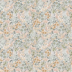 ESTAhome papier peint fleurs bleu grisâtre, rose terracotta et vert - 53 cm x 10.05 m - 139837