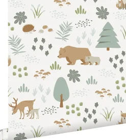 ESTAhome papier peint forêt avec des animaux de la forêt blanc - 53 cm x 10.05 m - 139247