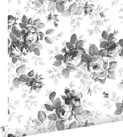 ESTAhome papier peint roses noir et blanc - 53 cm x 10.05 m - 138112