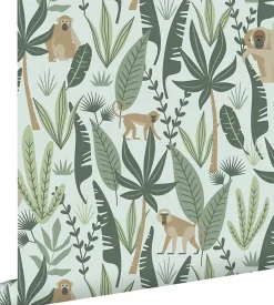 ESTAhome papier peint singes de la jungle vert menthe et vert foncé - 53 cm x 10.05 m - 139073