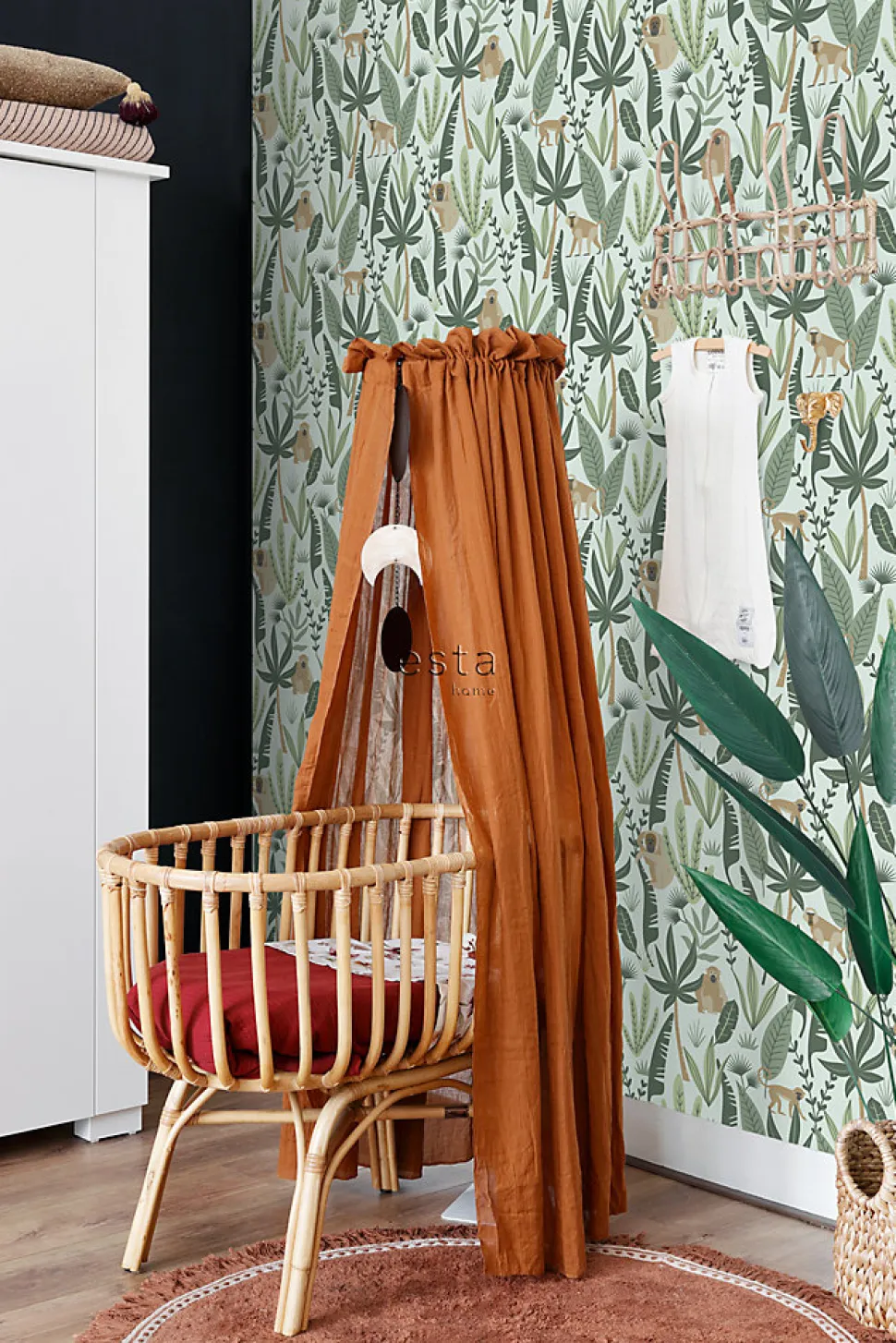 ESTAhome papier peint singes de la jungle vert menthe et vert foncé - 53 cm x 10.05 m - 139073