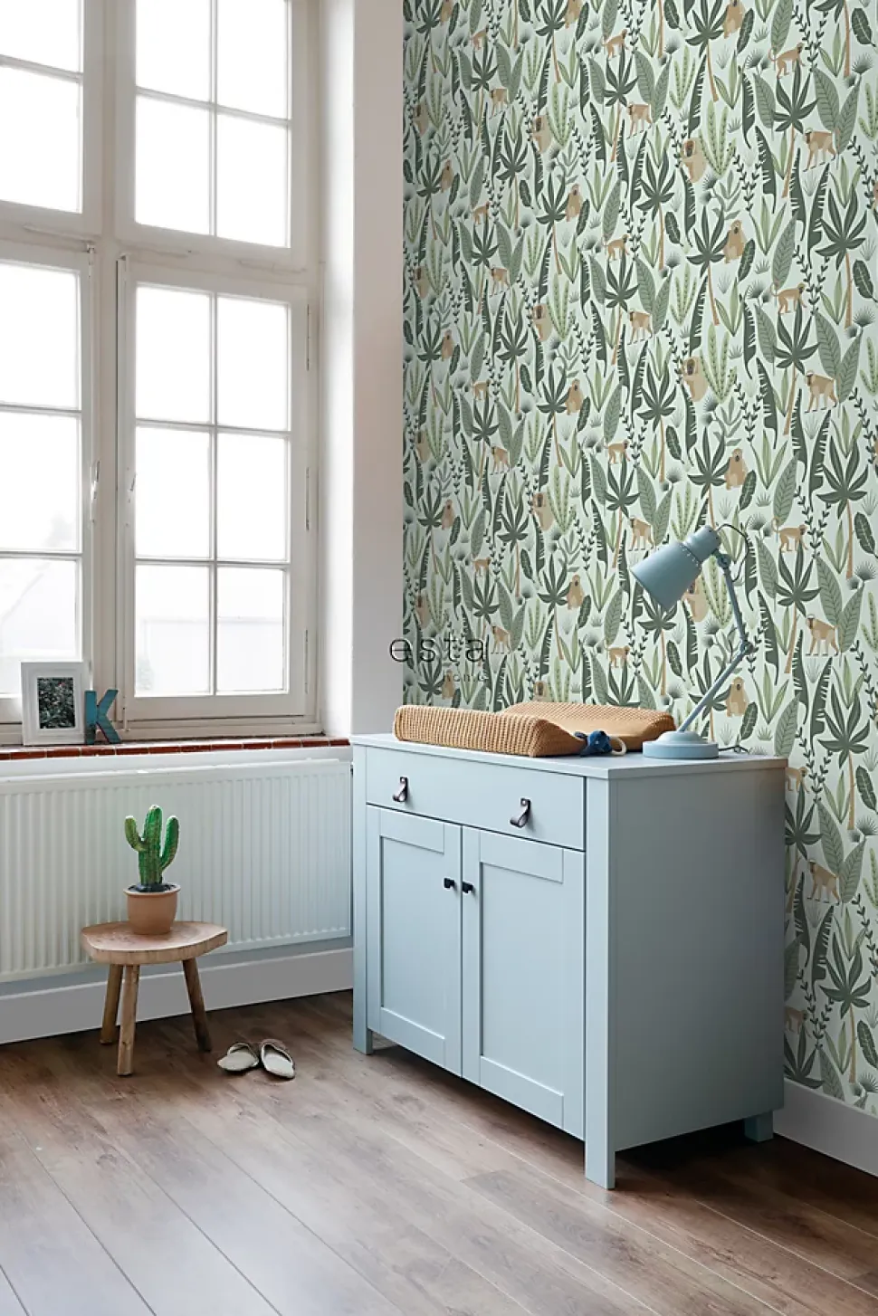 ESTAhome papier peint singes de la jungle vert menthe et vert foncé - 53 cm x 10.05 m - 139073