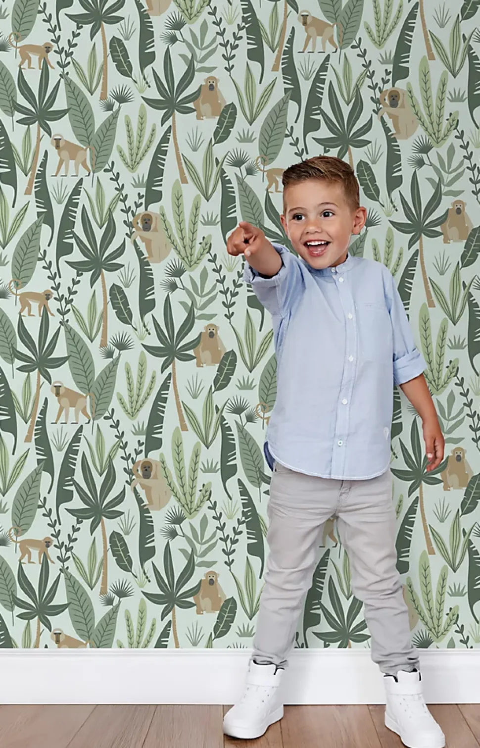 ESTAhome papier peint singes de la jungle vert menthe et vert foncé - 53 cm x 10.05 m - 139073