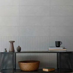 Faïence murale intérieur gris mat effet cannelures L.90 x l.30 cm x ép.10,8 mm, Astor