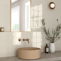 Faïence murale unie beige brillant L.10 x l.10 cm x ép.8 mm, Twist