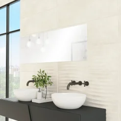 Faïence murale vague effet béton beige mat L.90 x l.30 cm x ép.10,5 mm, Unik